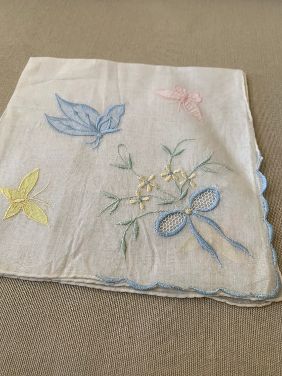 Vintage fine linen handkerchief with butterflies