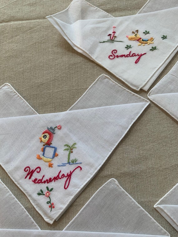 Vintage Days of the Week Organza Handkerchiefs - … - image 6