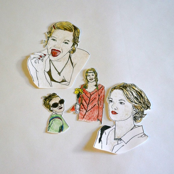 DREW BARRYMORE Stickers -- Handmade 90s Actress Model Boho Soft Grunge Color Paper Sticker Set