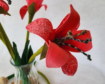 Coral daylily flower wand, catnip toy
