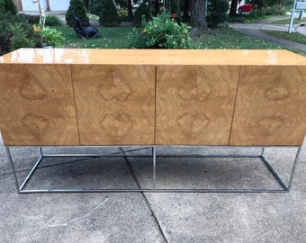 SOLD Mid-century Burlwood dining credenza Milo Baughman design