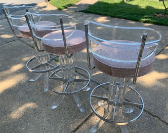 MidCentury Lucite Chrome bar chairs