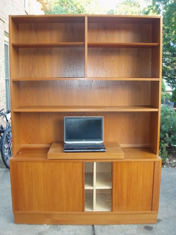 Danish Poul Hundevad Teak Credenza Bookcase Desk Cabinet Etsy