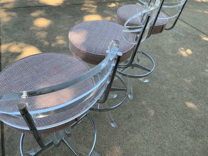 MidCentury Lucite Chrome bar chairs image 3