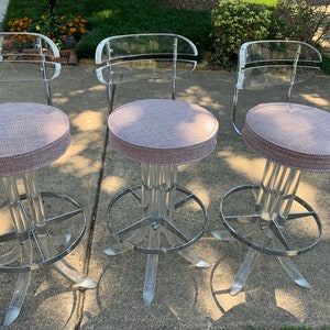 MidCentury Lucite Chrome bar chairs image 2