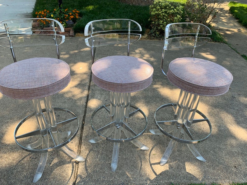 MidCentury Lucite Chrome bar chairs image 2