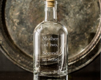 Mother's Day gift for a mom who loves a home bar & cocktails, a gift she can toast to, Second to None Decanter, 1 sided, etched glass