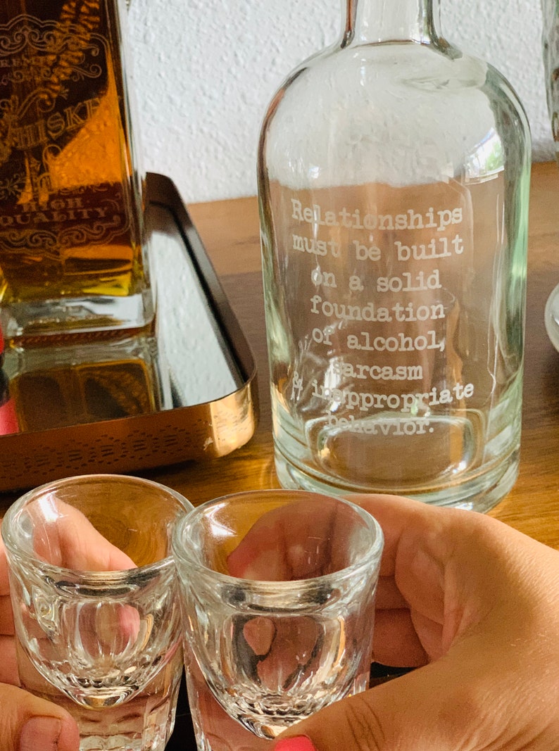 Bar Cart Decor Etched Glass decanter with funny quote Etsy