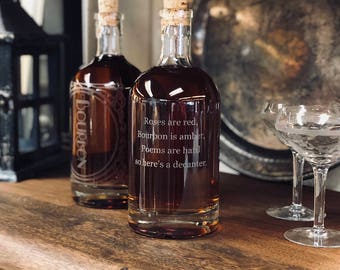 NEW "Inebriated Intentions' Bourbon Poetry Decanter - Perfect for a lover of the home bar, cocktails and personalized romance.