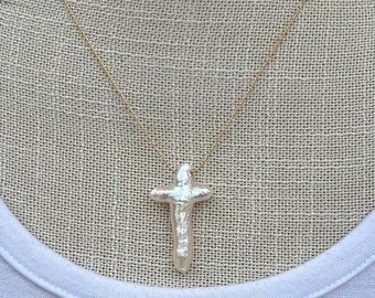 Pearl cross necklace / gold filled / sterling silver / pearl cross / gold filled pearl necklace / sterling silver pearl necklace / cross