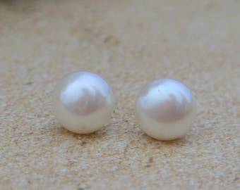 Large Freshwater Pearl Stud Earrings: Gold Filled, Beach Wedding