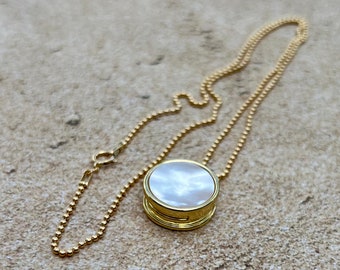 Locket Necklace / Pearl Locket Necklace / Gold Filled Ball Chain Necklace / Gift for Mom / Personalized Necklace  / Locket Charm