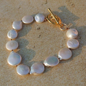 Pearl bracelet / freshwater pearl bracelet / pearl coin bracelet / freshwater pearl jewelry