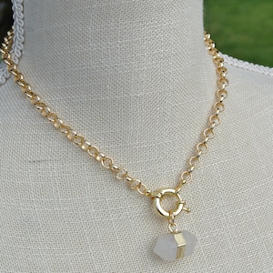 Crystal Quartz Necklace  Chunky Chain  Sailor Wheel Clasp  Gold Filled Necklace  Gold Filled Clasp Necklace  Layering Necklace  Quartz
