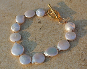 Pearl bracelet / freshwater pearl bracelet / pearl coin bracelet / freshwater pearl jewelry