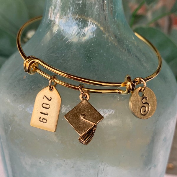 Graduation Bracelet // 2024 Graduation Gift // Graduation Gift // monogrammed initial //  graduation jewelry