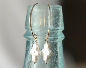 Pearl cross earrings / gold filled earrings / pearl earrings / cross earrings / bridesmaid jewelry / pearl jewelry / minimalist jewelry
