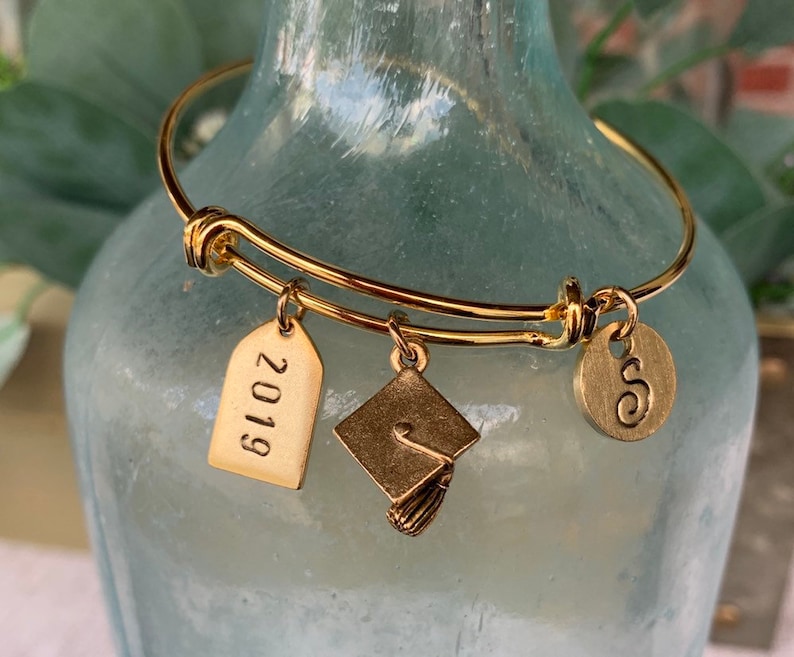 Graduation Bracelet // 2024 Graduation Gift // Graduation Gift // monogrammed initial // graduation jewelry image 1