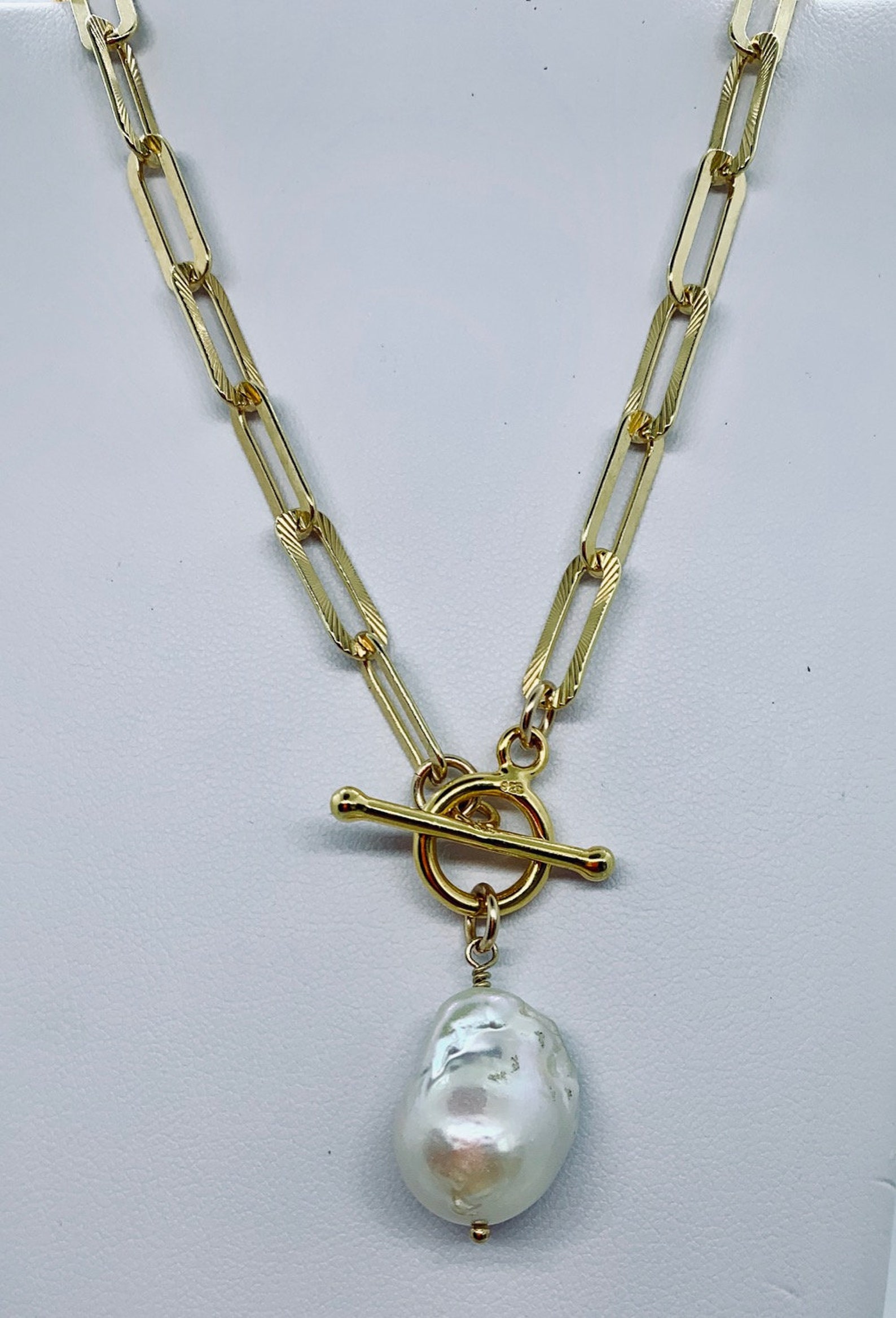 Baroque Pearl Necklace / Paperclip Chain Necklace / Pearl Etsy