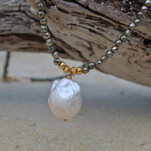 Baroque pearl drop with Pyrite Necklace main image 1