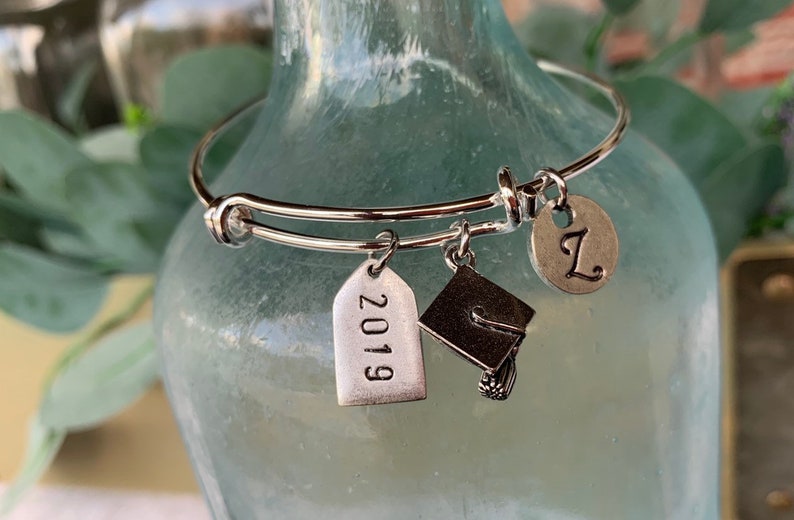 Graduation Bracelet // 2024 Graduation Gift // Graduation Gift // monogrammed initial // graduation jewelry image 2