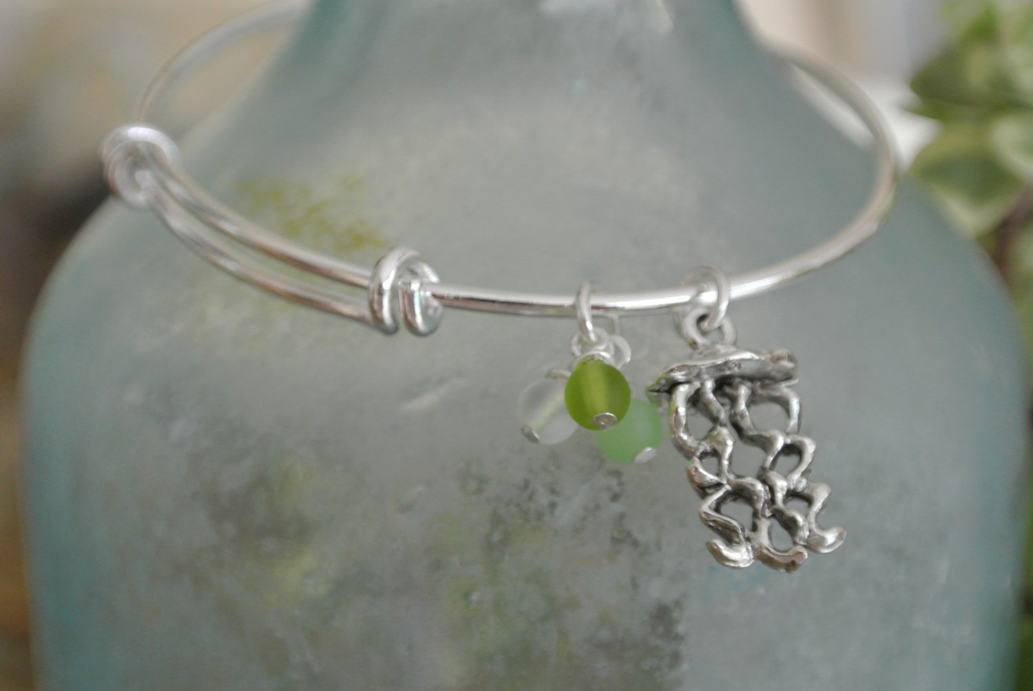 Jellyfish bracelet // adjustable silver bangle bracelet // sea Etsy