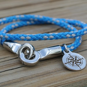Brummel hook bracelet / nautical rope bracelet / compass rose charm / groomsmen gift / stainless steel / Father&#39;s Day Gift / Gift for Dad