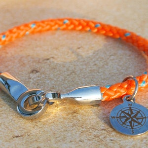 Nautical Rope Bracelet: Stainless Steel Compass Charm & Brummel Hook image 1