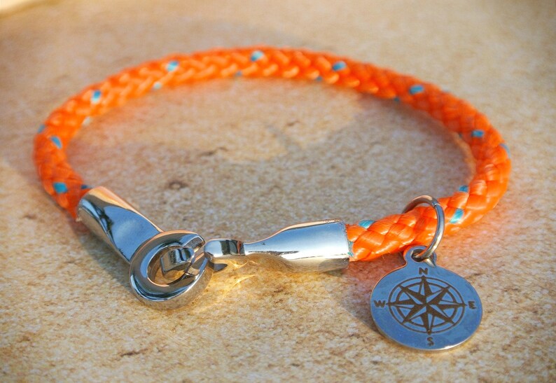 Nautical Rope Bracelet: Stainless Steel Compass Charm & Brummel Hook image 1
