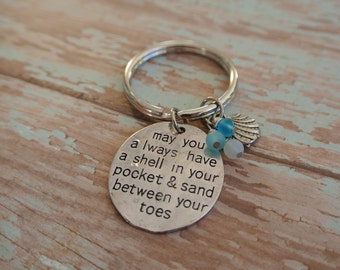 Beach keychain // May you always have a shell in your pocket & sand between your toes // Sea shell // sea glass