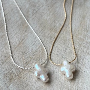 Zoetwaterparel kruisketting minimalistische ketting kruis sieraden eerste heilige communie cadeau geloof sieraden cadeau voor moeder