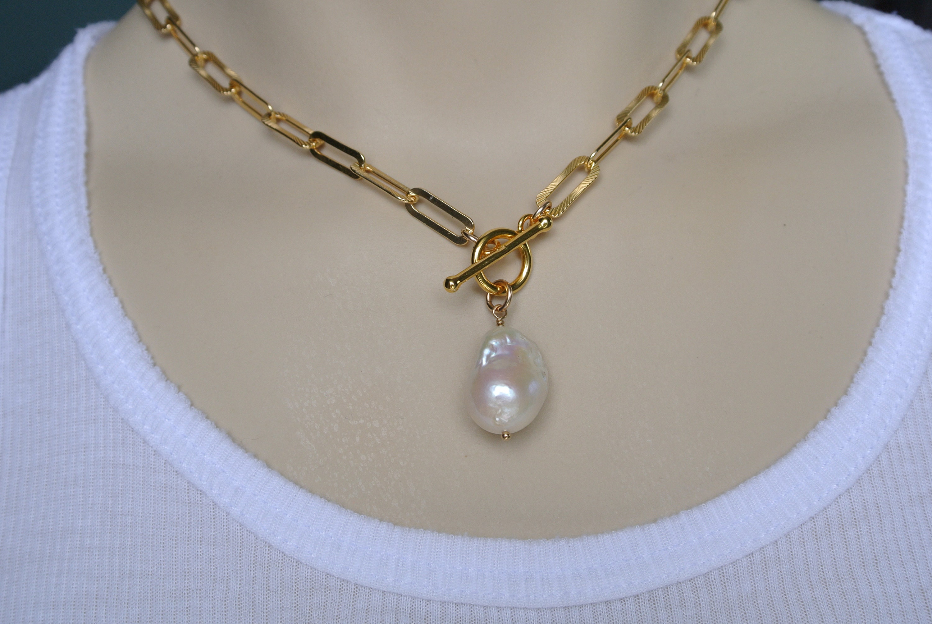 Baroque Pearl Necklace Paperclip Chain Necklace Pearl Necklace Chunky Gold Necklace Chunky Gold Pearl Necklace Vermeil Gold Chain