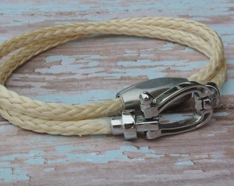 Nautical Rope Bracelet: Stainless Steel Brummel Hook, Cream Marine Cord