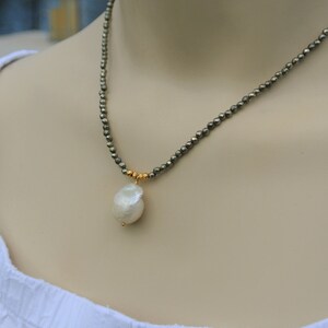 Baroque pearl drop with Pyrite Necklace main image 0
