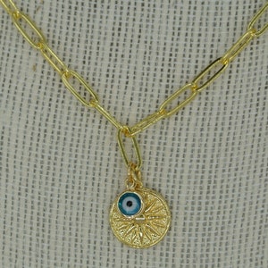 Evil Eye necklace  Gold filled necklace  Evil Eye charm  Layering necklace  Coin necklace  Blue evil eye charm Protector necklace