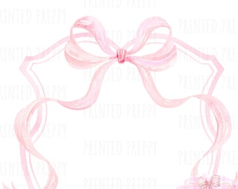 Preppy Pink Bow Crest PNG // Preppy Grandmillennial Clipart // Preppy Shower Invitation Clip Art // Preppy Print // Pink Watercolor Crest