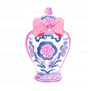 Chinoiserie roze en blauwe gemberpot png//digitale download chinoiserie//preppy gemberpot-illustraties