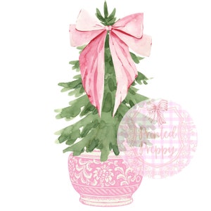 Chinoiserie Christmas Tree with Simple Pink Bow PNG // Digital Download Chinoiserie Christmas // Grandmillennial// Coquette Christmas Tree