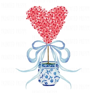 Chinoiserie Rood hart vormsnoei, png // Valentijn png // Digitale download chinoiserie // Grandmillennial