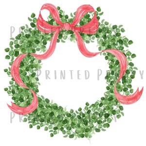 Buchsbaum Kranz mit roter Schleife PNG / Weihnachtskranz / Grandmillenial Kranz / Valentinstag / Südliche Weihnachten