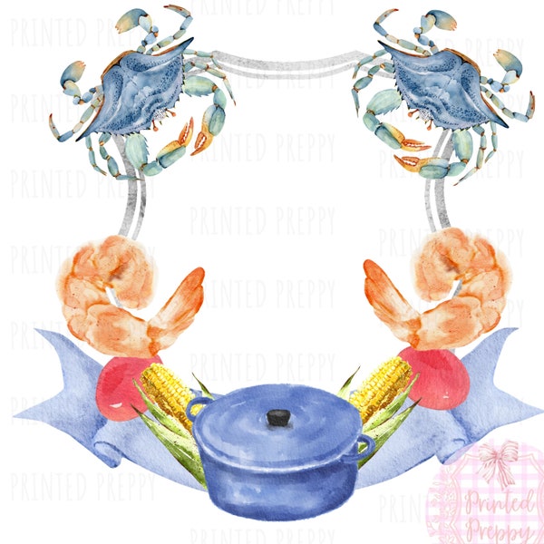 Low Country Seafood Boil Crest PNG Clip Art, Digital Watercolor Coastal Clip Art/ Shrimp Lowcountry Boil/ Seafood Clip Art
