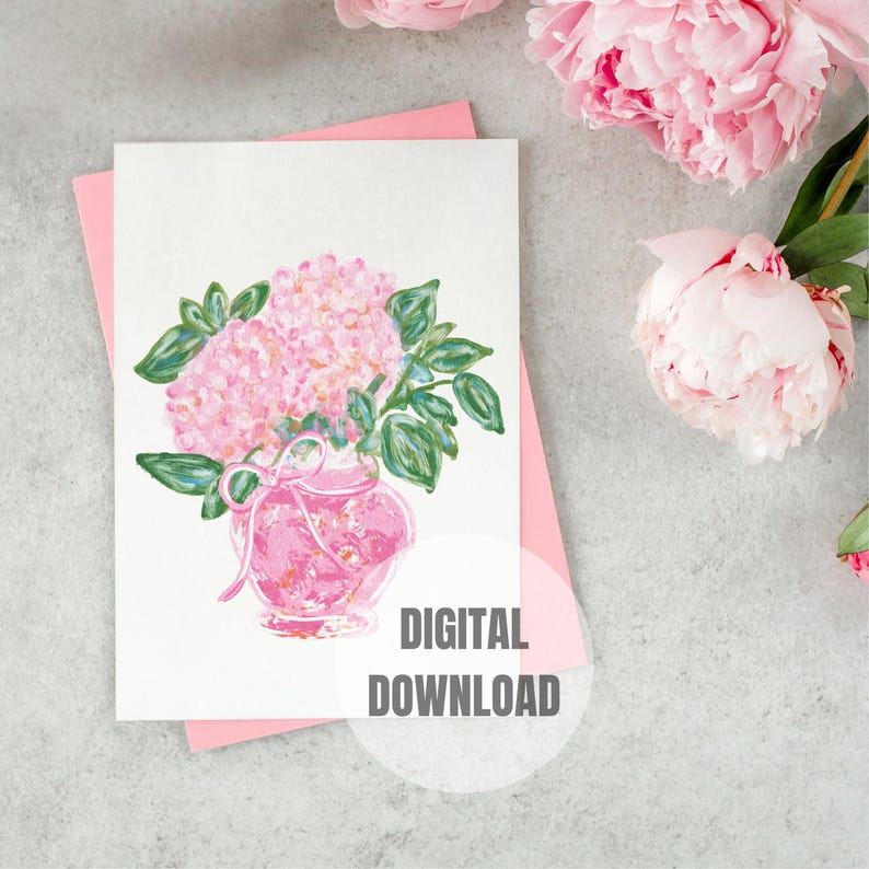 Pink Hydrangeas with Orange PNG - Grandmillenial Digital Art - Instant Download // Preppy Clipart // Southern Charm // Summer PNG image 8