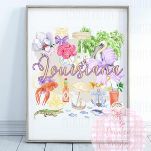 Louisiana Preppy PNG und JPG / Preppy Louisiana Aquarell Karte / Digitale Louisiana Preppy Girl Trip Grafik / Südliche Magnolie