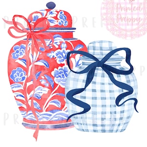 Chinoiserie patriottische gemberpotten / patriottische bloemen gemberpotjes / Fourth of July-illustraties/
