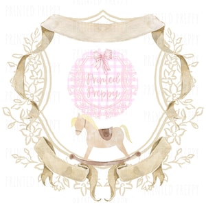 Stemma del cavallo a dondolo vintage PNG Art per la cameretta dei bambini di genere neutro // Clip art per la cameretta dei bambini preppy // Stemma monogramma // Stemma per neonati di genere neutro