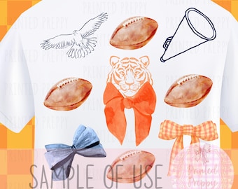 Preppy Gameday png, oranje en blauw voetbal png, preppy coquette voetbal, coquette WDE voetbal / nieuwe student afstudeercadeau