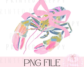 Langosta preppy neón pastel PNG - Descarga digital // Estética de pescador preppy // Gráfico de viaje a la playa PNG de moda de verano