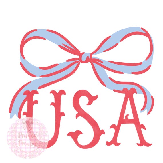 Preppy USA bow  PNG // Preppy Bow American Girl // Preppy Patriotic Clip Art // Kid's Fourth of July Shirt Preppy // Grandmillenial