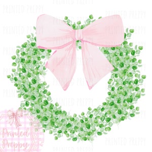 Preppy Pink Bow Wreath PNG // Preppy Grandmillennial Clipart // Preppy Shower Invitation Clip Art // Preppy Coquette // Pink Bow Wreath