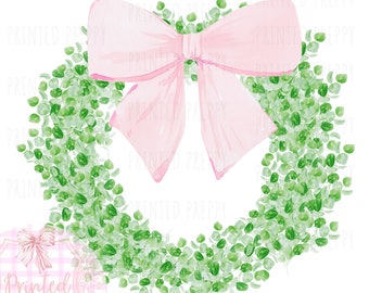 Preppy Pink Bow Wreath PNG // Preppy Grandmillennial Clipart // Preppy Shower Invitation Clip Art // Preppy Coquette // Pink Bow Wreath